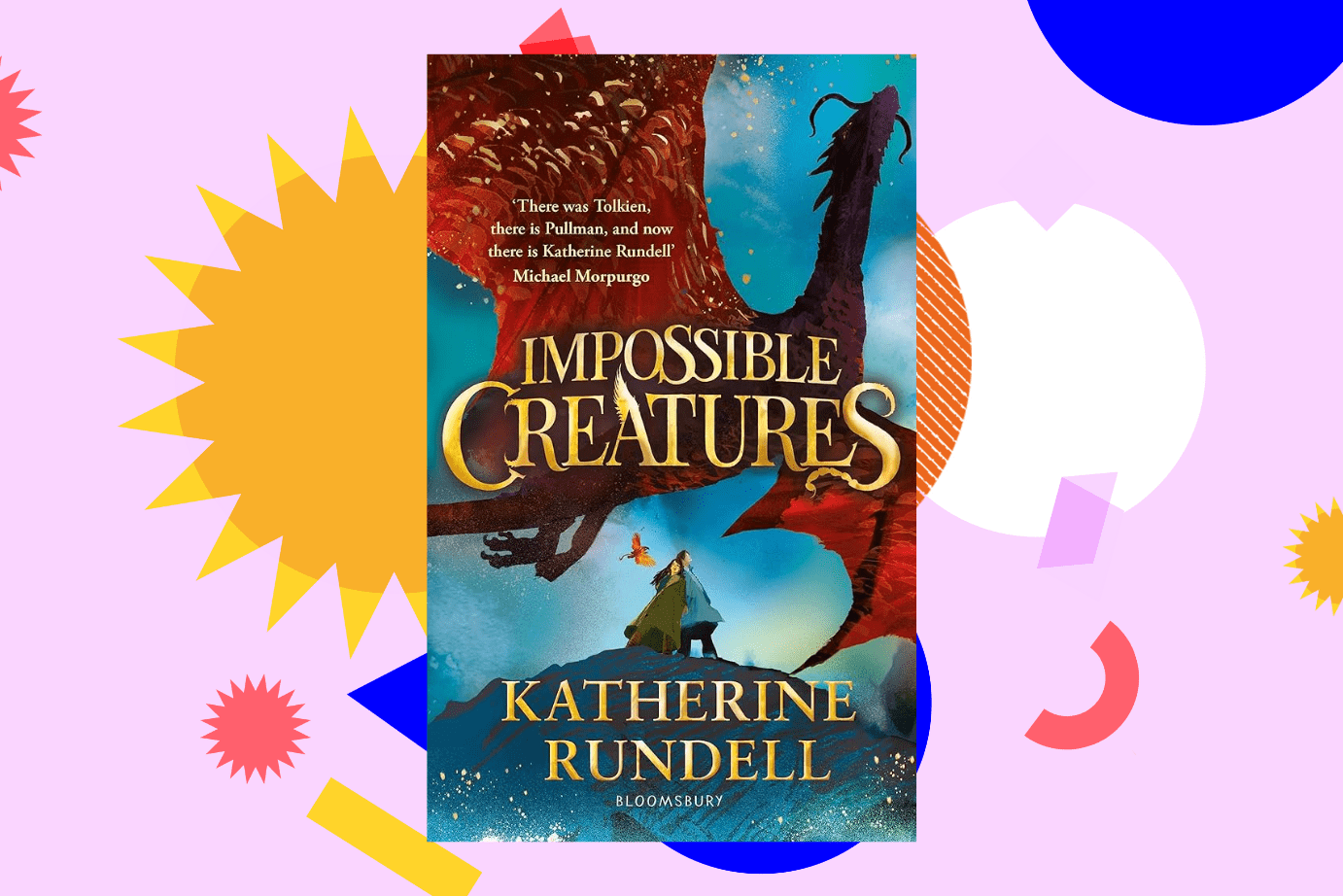 The front cover of Impossible Creatures with a red dragon and blue background.